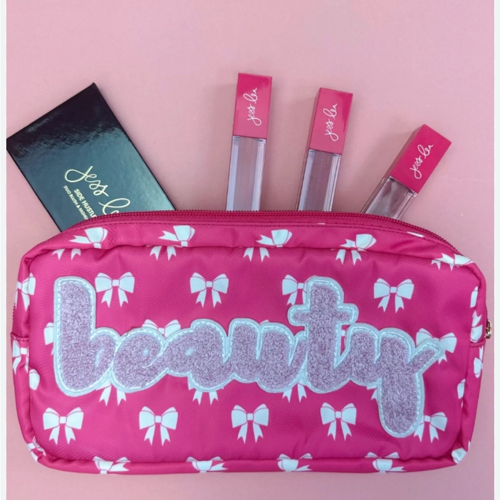 Pink Makeup Bag with Lip Gloss Set